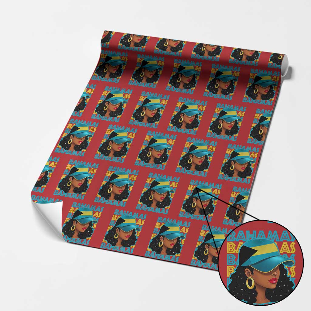 Bahamian Girl Wrapping Paper Roll Melanin Afro Messy Bun Black Woman Bahamas Flag TS10 Red Print Your Wear