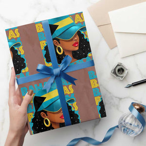 Bahamian Girl Wrapping Paper Roll Melanin Afro Messy Bun Black Woman Bahamas Flag TS10 Mocha Print Your Wear