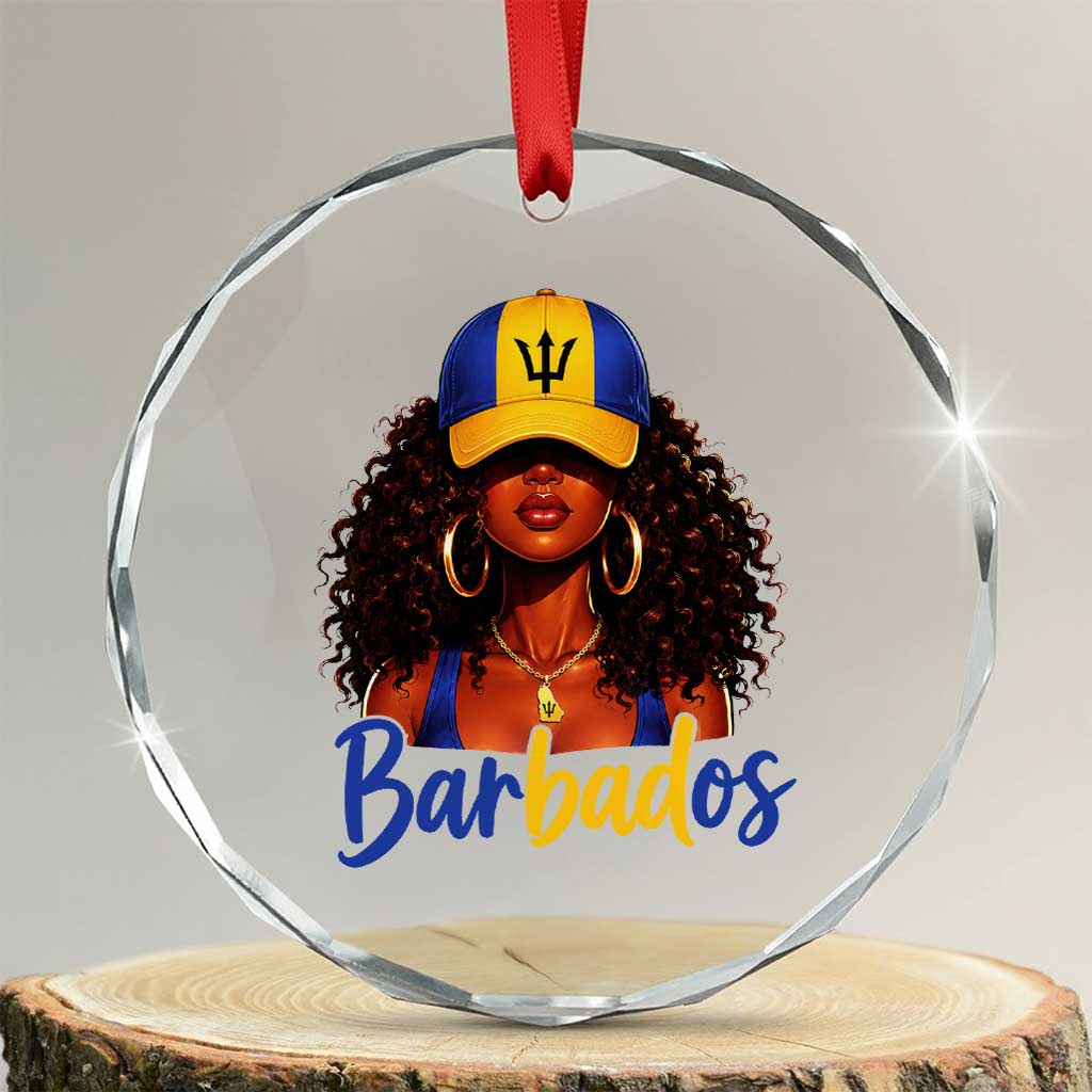 Bajan Girl Crystal Glass Ornament Barbados Flag Caribbean Heritage Pride Graphic Gift TS10 Transparent Glass 3'' Circle Print Your Wear