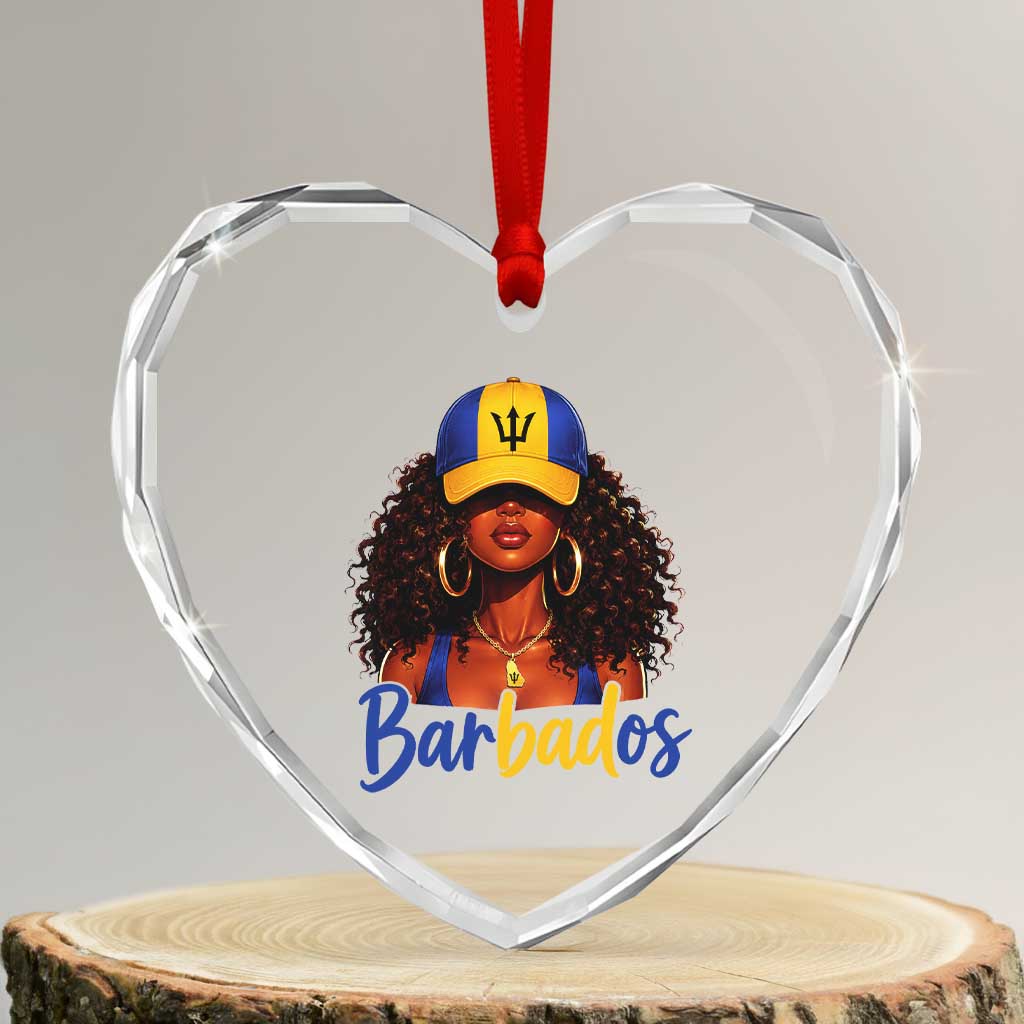 Bajan Girl Heart Crystal Glass Ornament Barbados Flag Caribbean Heritage Pride Graphic Gift TS10 Transparent Glass 3'' Heart Print Your Wear