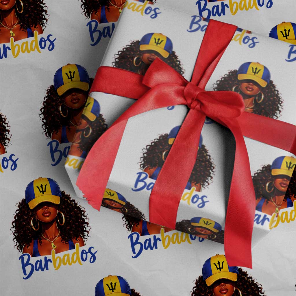 Bajan Girl Wrapping Paper Roll Barbados Flag Caribbean Heritage Pride Graphic Gift TS10 White Print Your Wear
