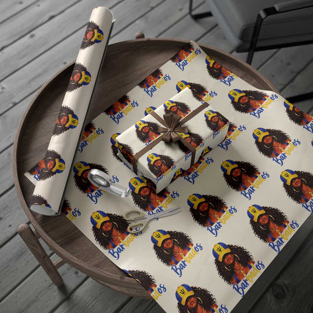 Bajan Girl Wrapping Paper Roll Barbados Flag Caribbean Heritage Pride Graphic Gift TS10 Beige Print Your Wear