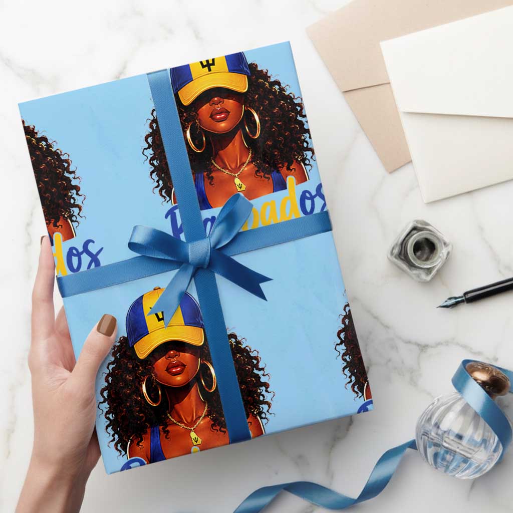 Bajan Girl Wrapping Paper Roll Barbados Flag Caribbean Heritage Pride Graphic Gift TS10 Light Blue Print Your Wear