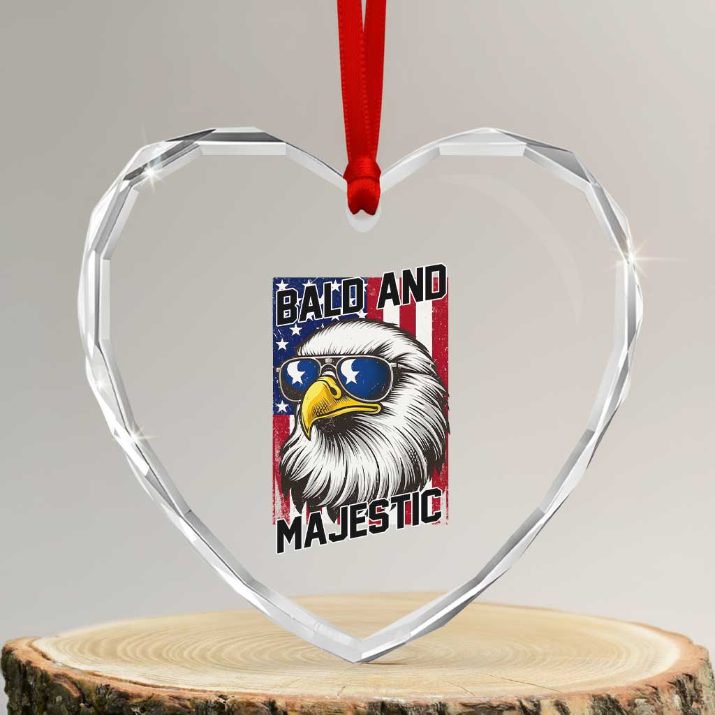 Bald and Majestic Heart Crystal Glass Ornament Patriotic Bald Eagle 4th Of July