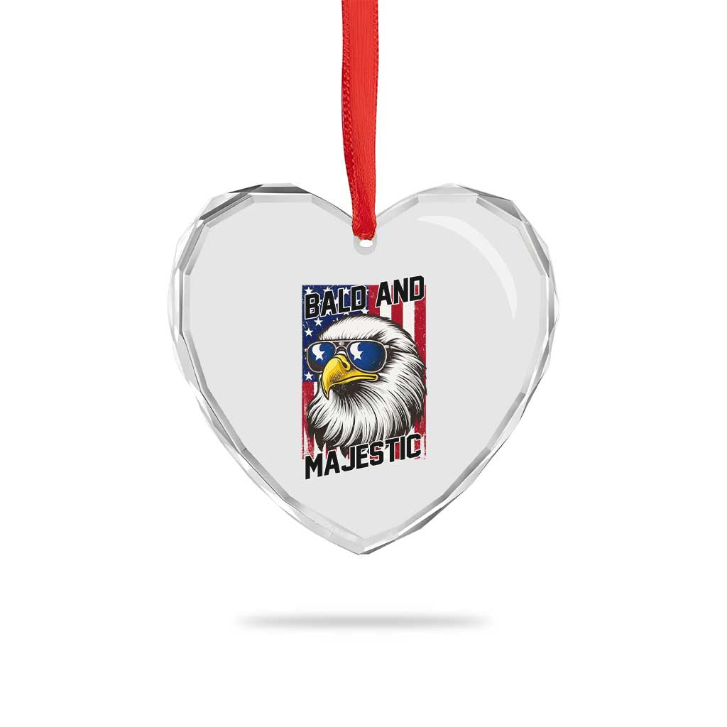 Bald and Majestic Heart Crystal Glass Ornament Patriotic Bald Eagle 4th Of July