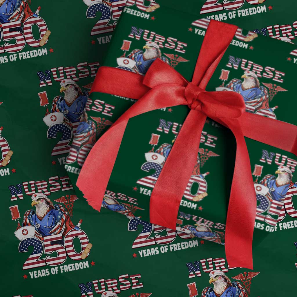 Bald Eagle Nurse 250 Years Of Freedom Wrapping Paper Roll Patriotic American Nurse Gift TS12 Green Print Your Wear