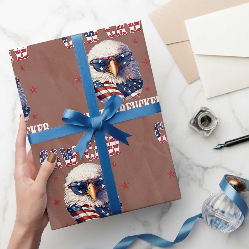 Bald Eagle Patriotic Wrapping Paper Roll Caw Caw Motherfucker American Flag TS10 Mocha Print Your Wear