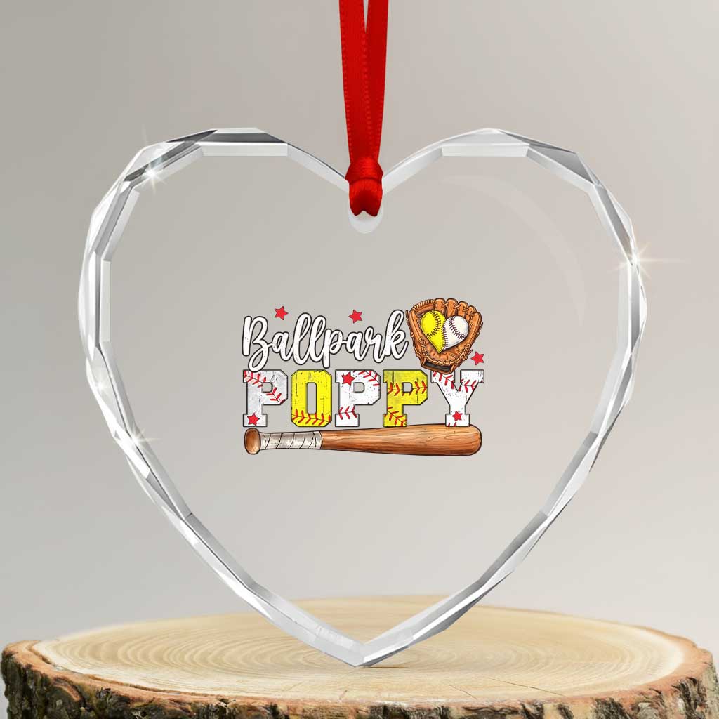 Ballpark Poppy Baseball and Softball Grandpa Heart Crystal Glass Ornament Sports Grandfather Game Day Birthday Gifts