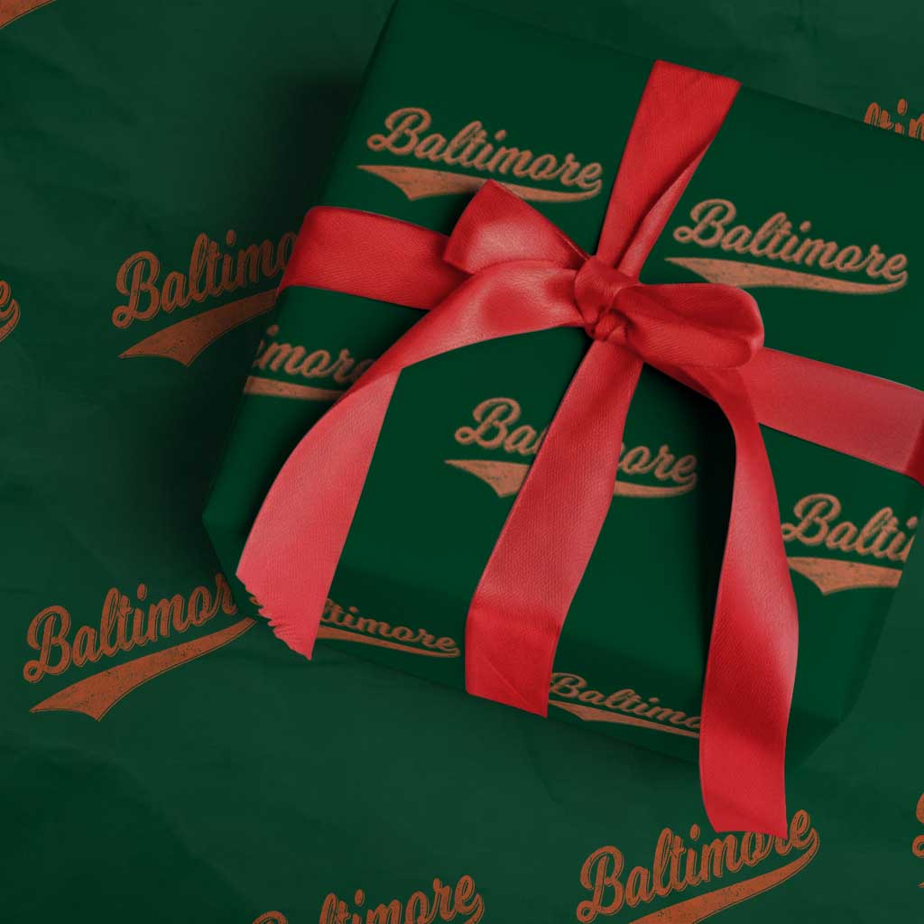 Baltimore Script Retro Baseball Sport Lovers City Pride Wrapping Paper Roll TS11 Green Print Your Wear