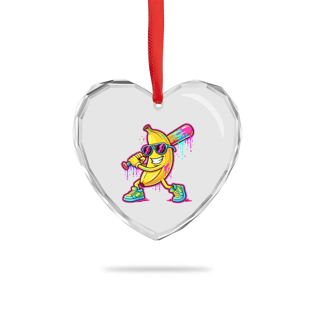Banana Baseball Drip Heart Crystal Glass Ornament Funny Baseball Drip Ice Cream Kids Youth Boys TS10 Print Your Wear