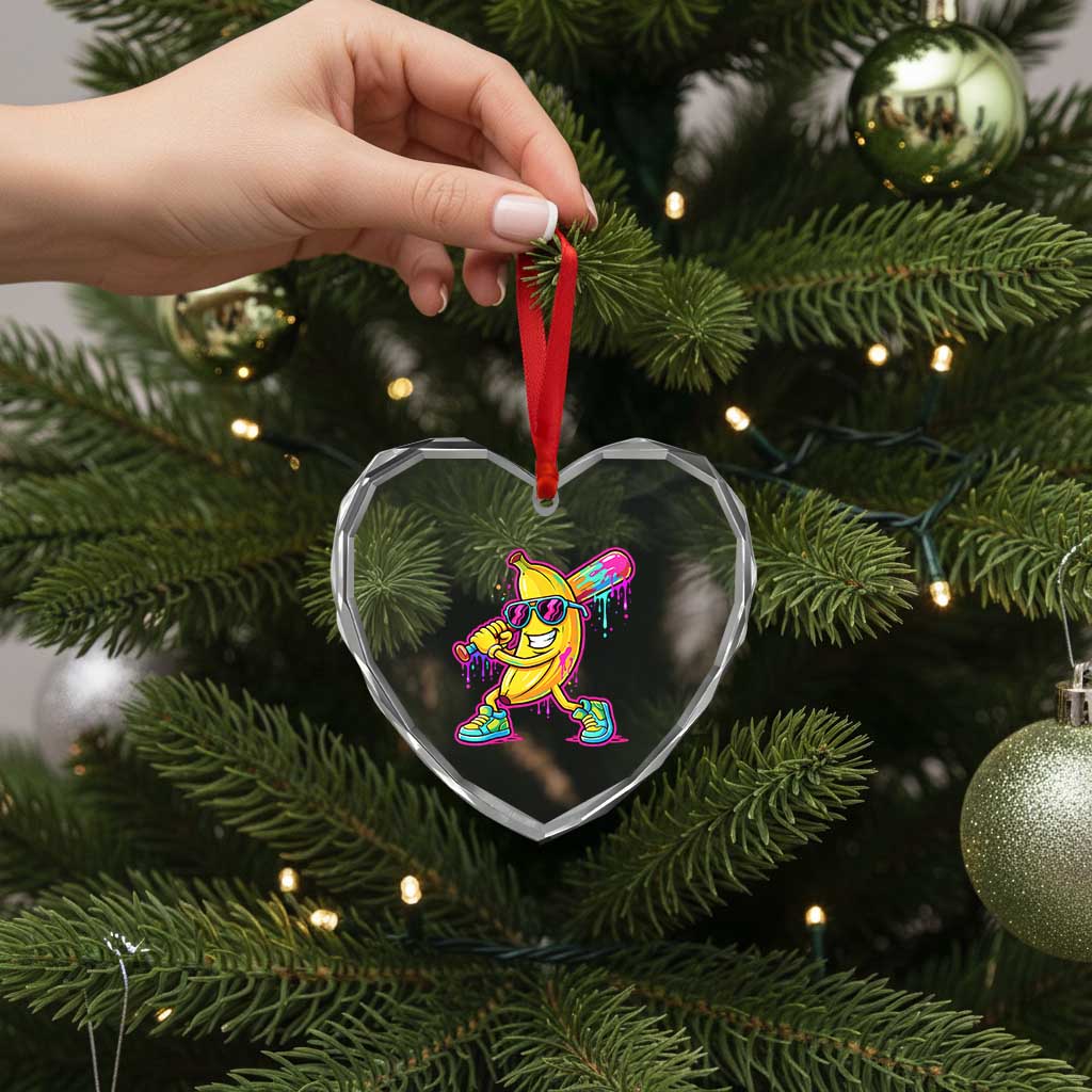 Banana Baseball Drip Heart Crystal Glass Ornament Funny Baseball Drip Ice Cream Kids Youth Boys TS10 Print Your Wear
