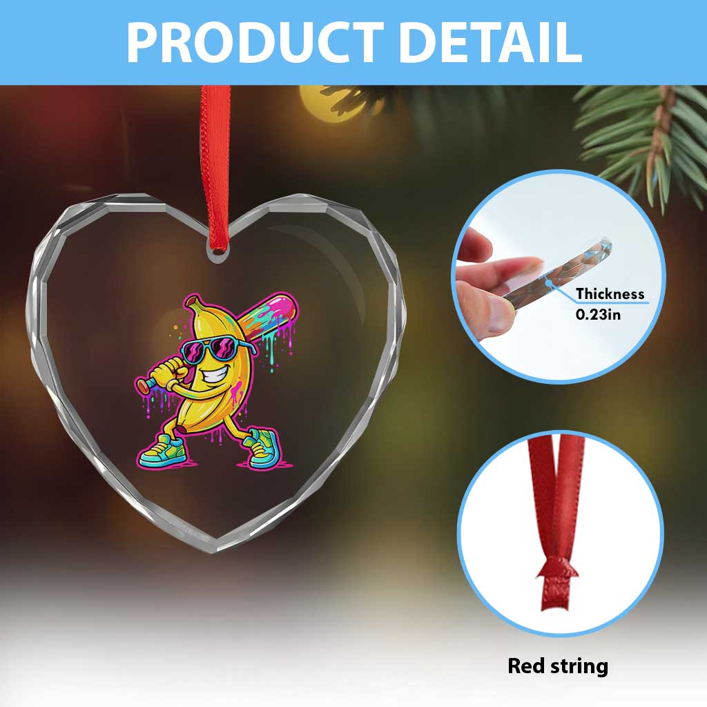 Banana Baseball Drip Heart Crystal Glass Ornament Funny Baseball Drip Ice Cream Kids Youth Boys TS10 Print Your Wear