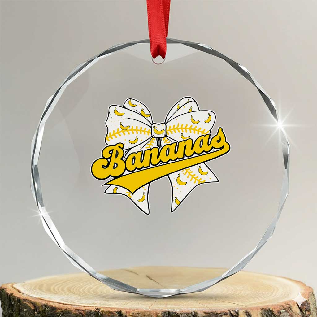 Bananas Coquette Bow Crystal Glass Ornament Retro Throwback Popular Fruit Humor Banana Classic TS10 Transparent Glass 3'' Circle Print Your Wear