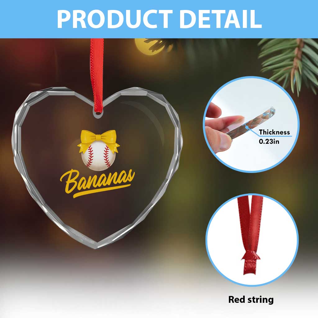 Bananas Coquette Bow Heart Crystal Glass Ornament Banana Retro Popular Fruit Humor Cute Girls Kids TS10 Print Your Wear