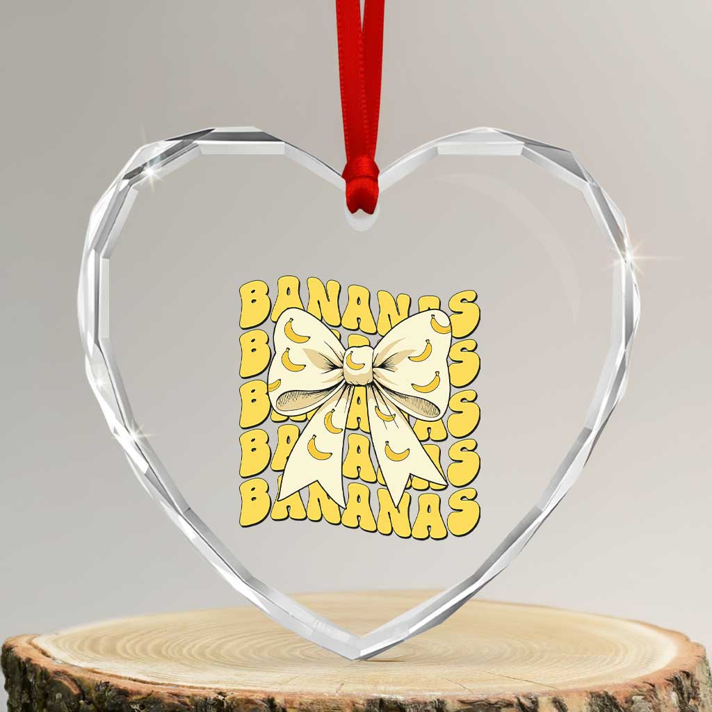 Bananas Coquette Bow Heart Crystal Glass Ornament Retro Banana Lovers Women Girls Kids TS10 Transparent Glass 3'' Heart Print Your Wear