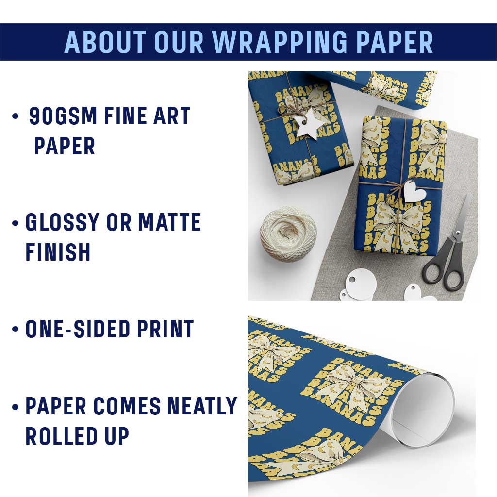 Bananas Coquette Bow Wrapping Paper Roll Retro Banana Lovers Women Girls Kids TS10 Print Your Wear
