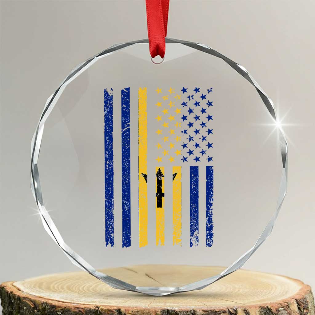 Barbados American Flag Crystal Glass Ornament Distressed Barbadian Pride Patriotic Heritage Gift TS10 Transparent Glass 3'' Circle Print Your Wear