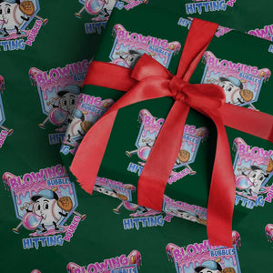 Baseball Blowing Bubbles Hitting Doubles Wrapping Paper Roll Sports Bubble Gum Lover TS11 Green Print Your Wear