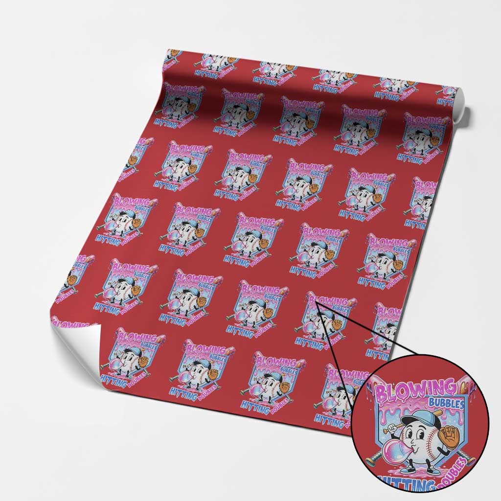 Baseball Blowing Bubbles Hitting Doubles Wrapping Paper Roll Sports Bubble Gum Lover TS11 Red Print Your Wear