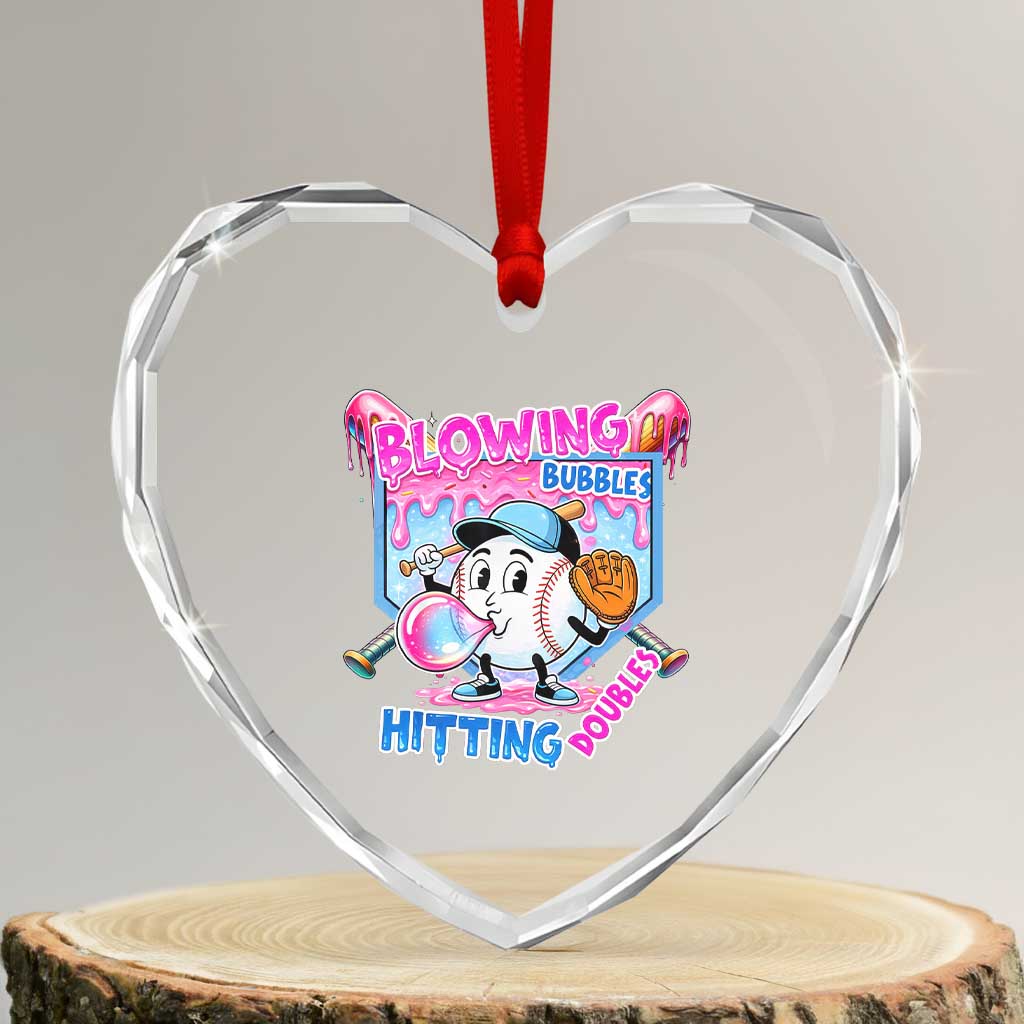 Baseball Blowing Bubbles Hitting Doubles Heart Crystal Glass Ornament Sports Bubble Gum Lover TS11 Transparent Glass 3'' Heart Print Your Wear