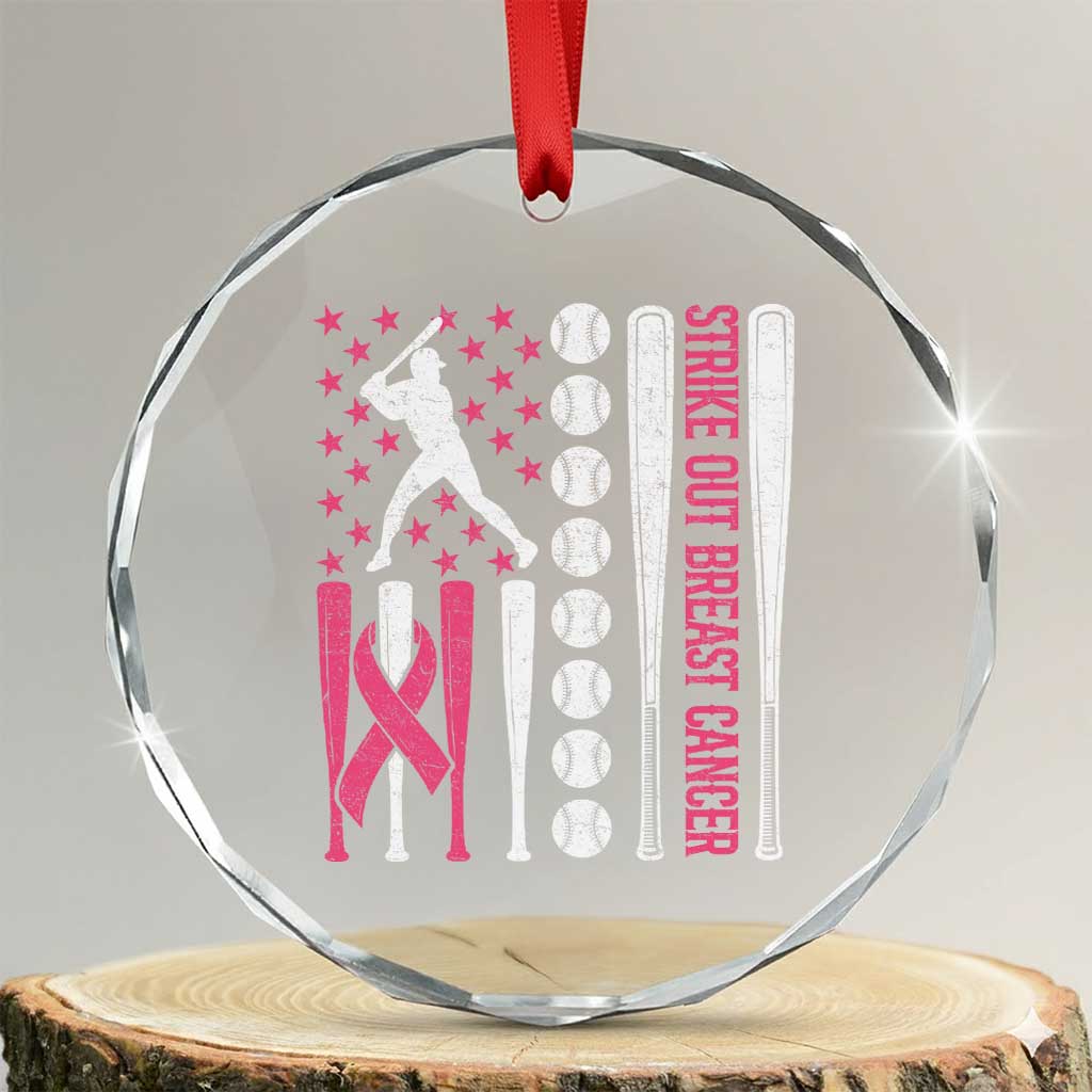 Baseball Breast Cancer Crystal Glass Ornament Pink Ribbon Strike Out Breast Cancer American Flag TS10 Transparent Glass 3'' Circle Print Your Wear