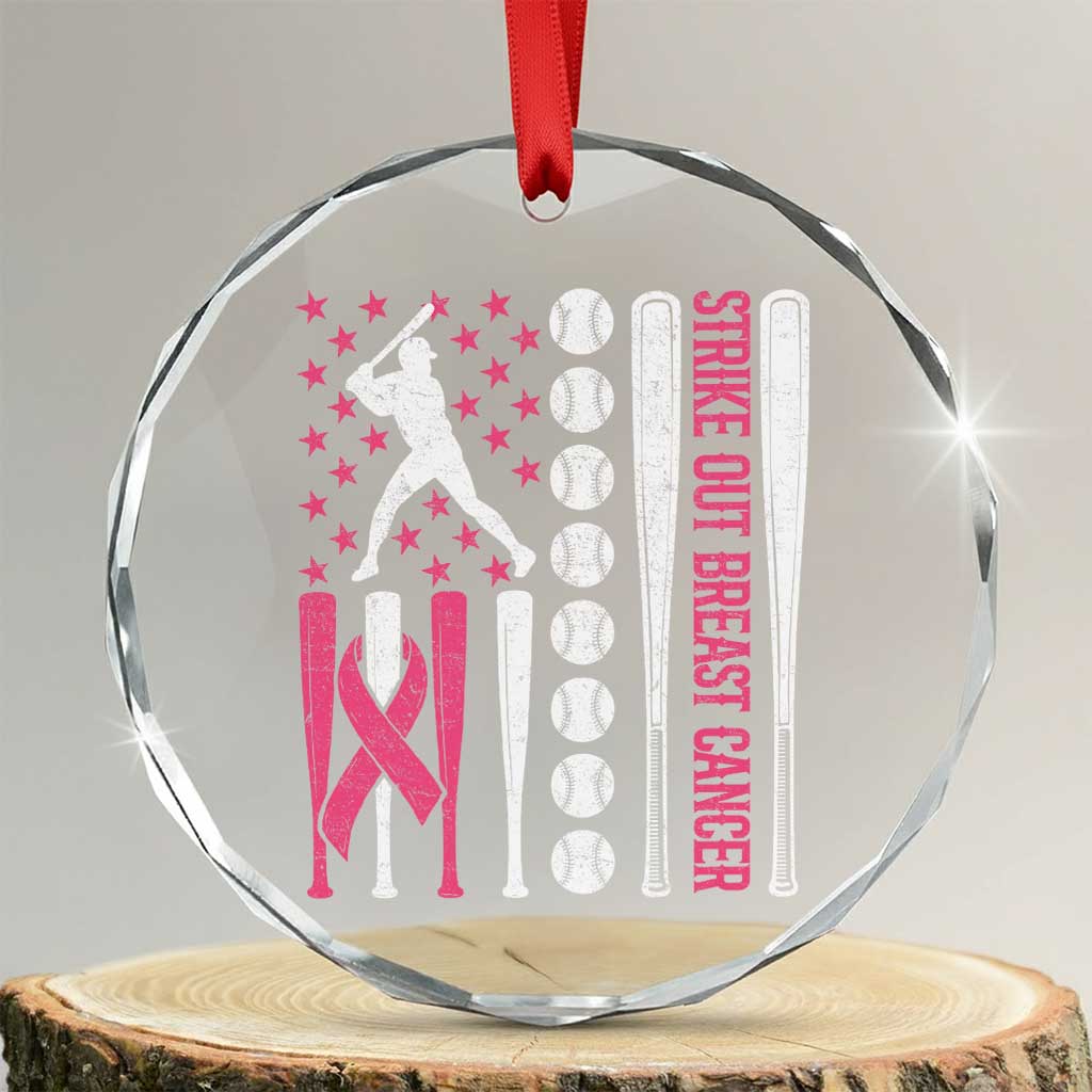 Baseball Breast Cancer Crystal Glass Ornament Pink Ribbon Strike Out Breast Cancer American Flag TS10 Transparent Glass 3'' Circle Print Your Wear
