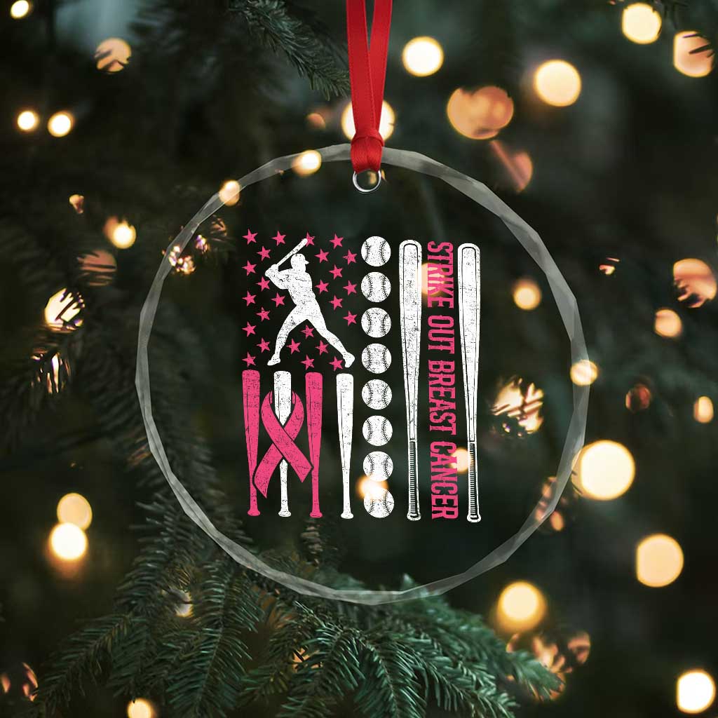 Baseball Breast Cancer Crystal Glass Ornament Pink Ribbon Strike Out Breast Cancer American Flag TS10 Print Your Wear