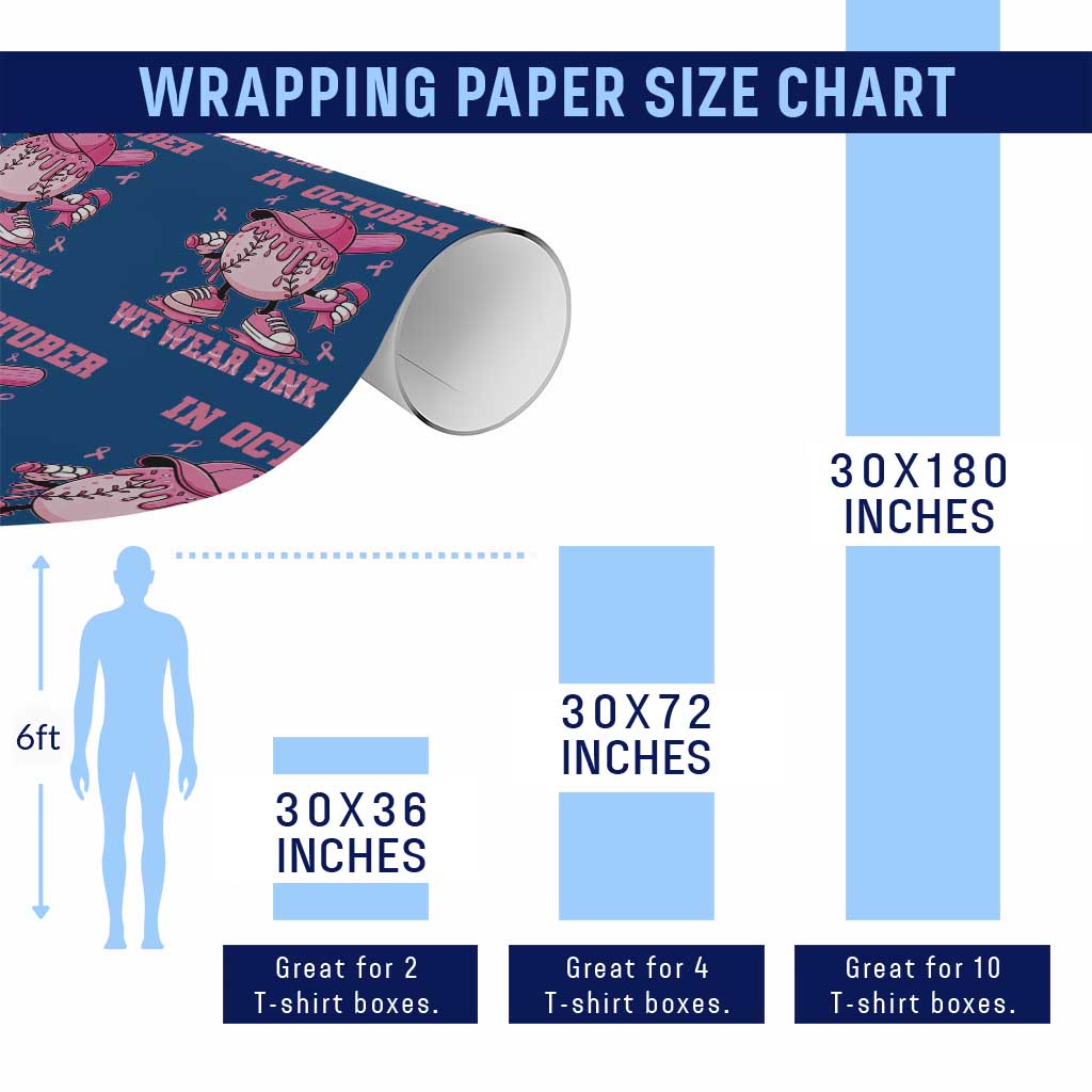 Baseball Breast Cancer Wrapping Paper Roll In October We Wear Pink Baseball Drip TS10 Print Your Wear