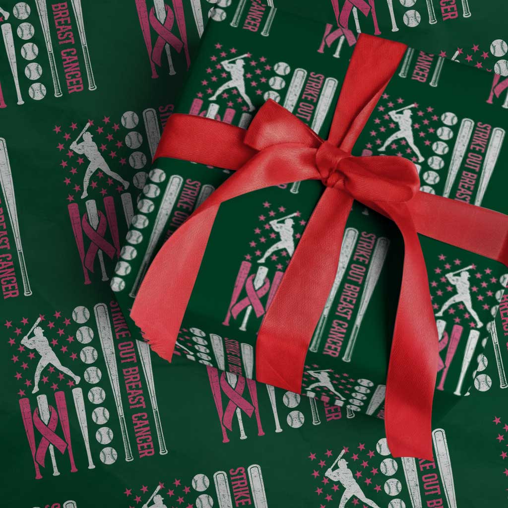 Baseball Breast Cancer Wrapping Paper Roll Pink Ribbon Strike Out Breast Cancer American Flag TS10 Green Print Your Wear