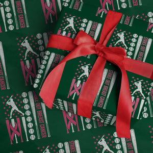 Baseball Breast Cancer Wrapping Paper Roll Pink Ribbon Strike Out Breast Cancer American Flag TS10 Green Print Your Wear
