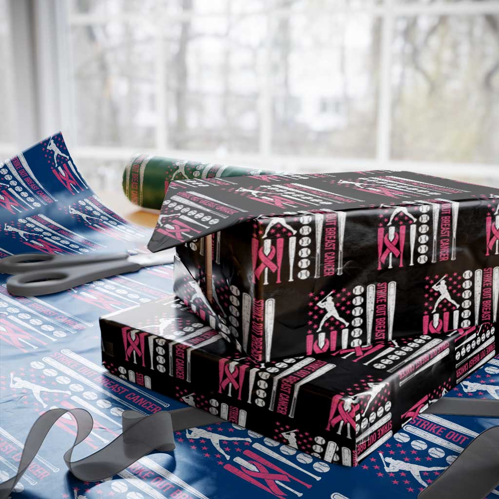 Baseball Breast Cancer Wrapping Paper Roll Pink Ribbon Strike Out Breast Cancer American Flag TS10 Black Print Your Wear