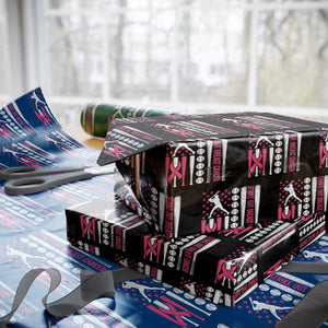 Baseball Breast Cancer Wrapping Paper Roll Pink Ribbon Strike Out Breast Cancer American Flag TS10 Black Print Your Wear