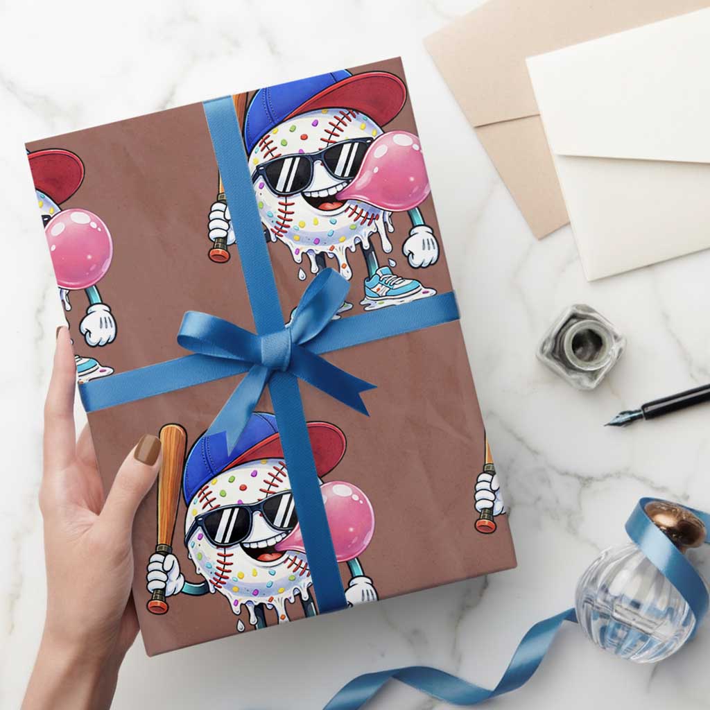 Baseball Bubble Gum Sports Game Day Wrapping Paper Roll TS11 Mocha Print Your Wear