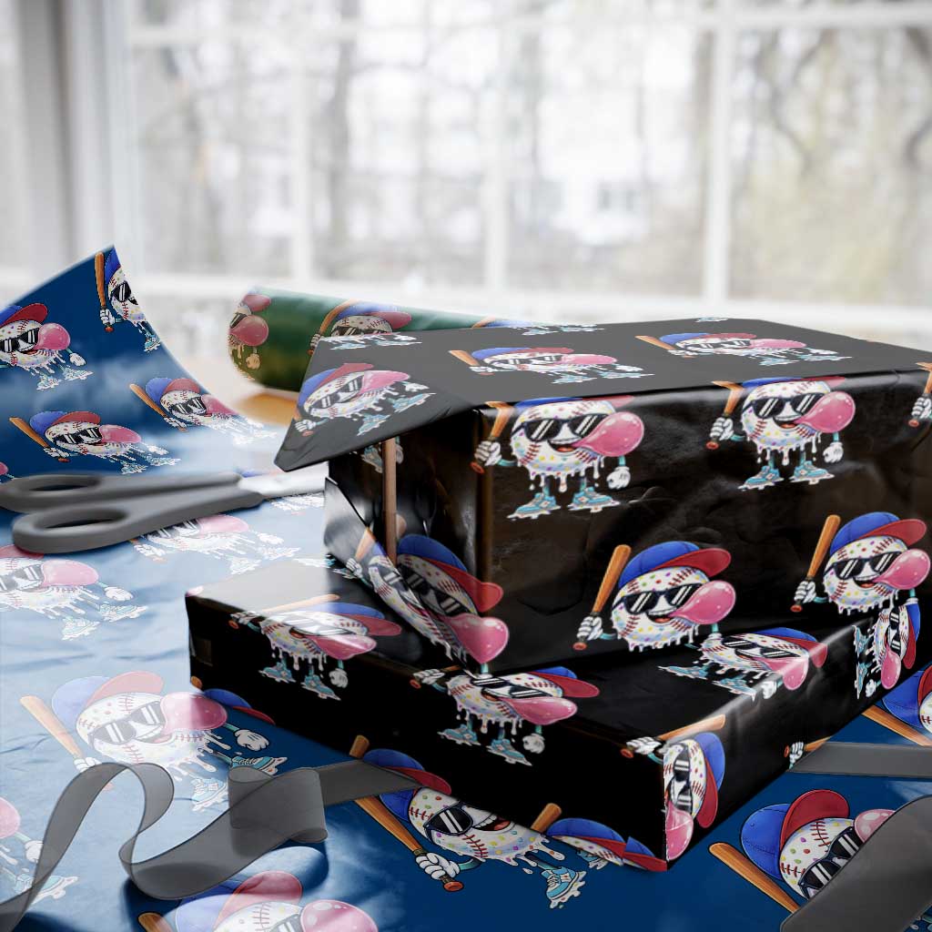 Baseball Bubble Gum Sports Game Day Wrapping Paper Roll TS11 Black Print Your Wear