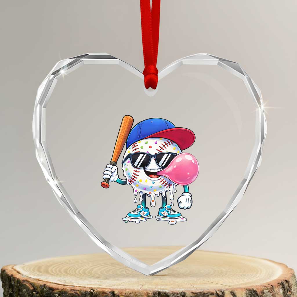 Baseball Bubble Gum Sports Game Day Heart Crystal Glass Ornament TS11 Transparent Glass 3'' Heart Print Your Wear