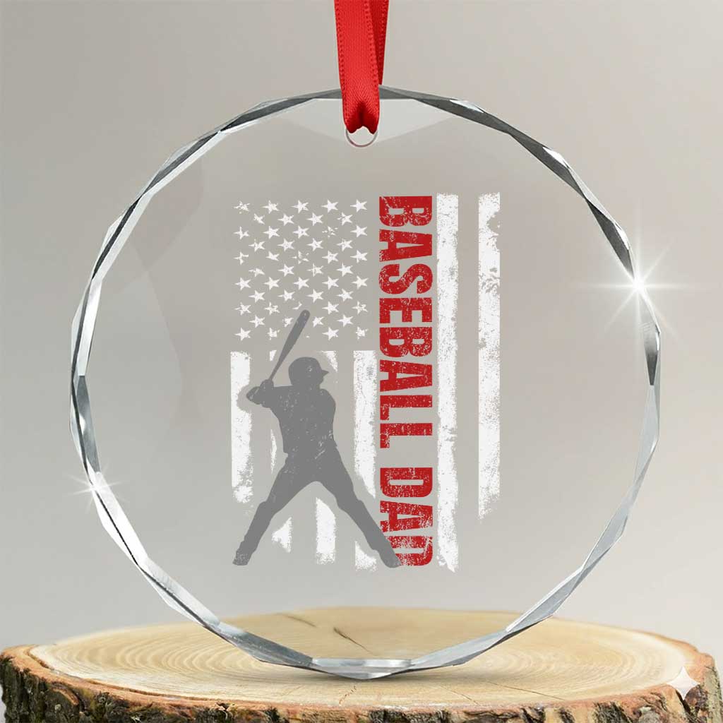 Baseball Dad Crystal Glass Ornament Retro US Flag Fathers Day Baseball Player TS10 Transparent Glass 3'' Circle Print Your Wear