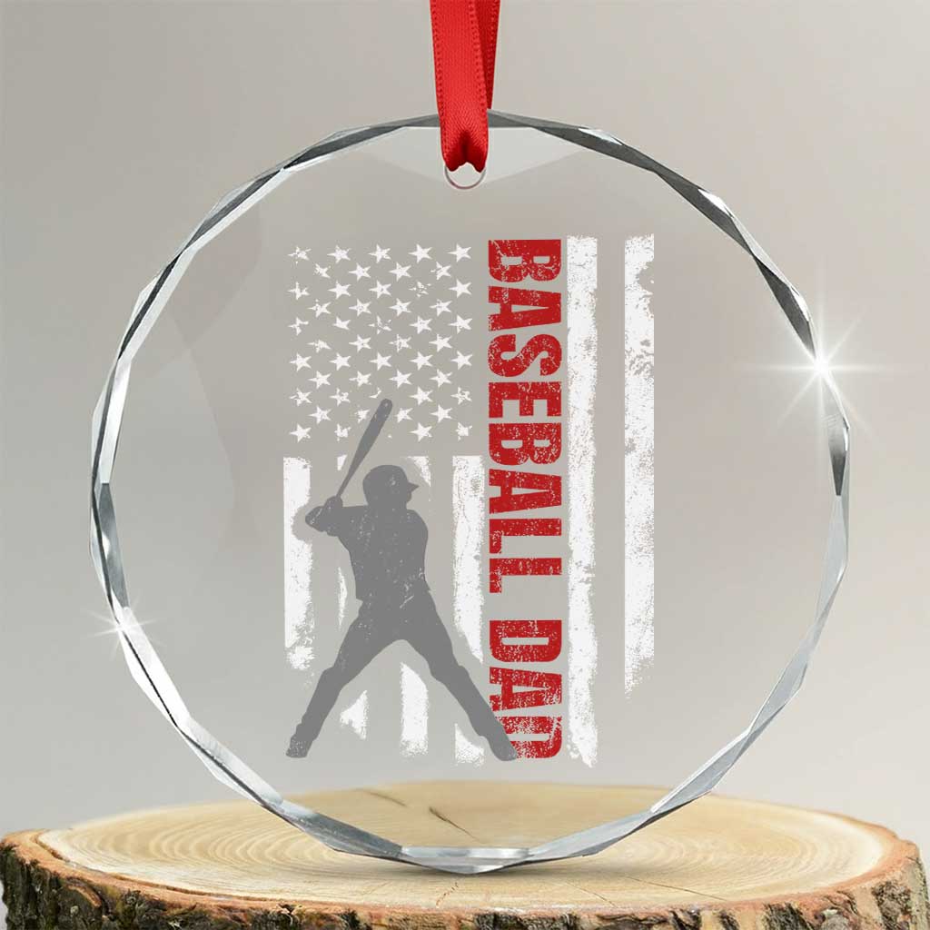 Baseball Dad Crystal Glass Ornament Retro US Flag Fathers Day Baseball Player TS10 Transparent Glass 3'' Circle Print Your Wear