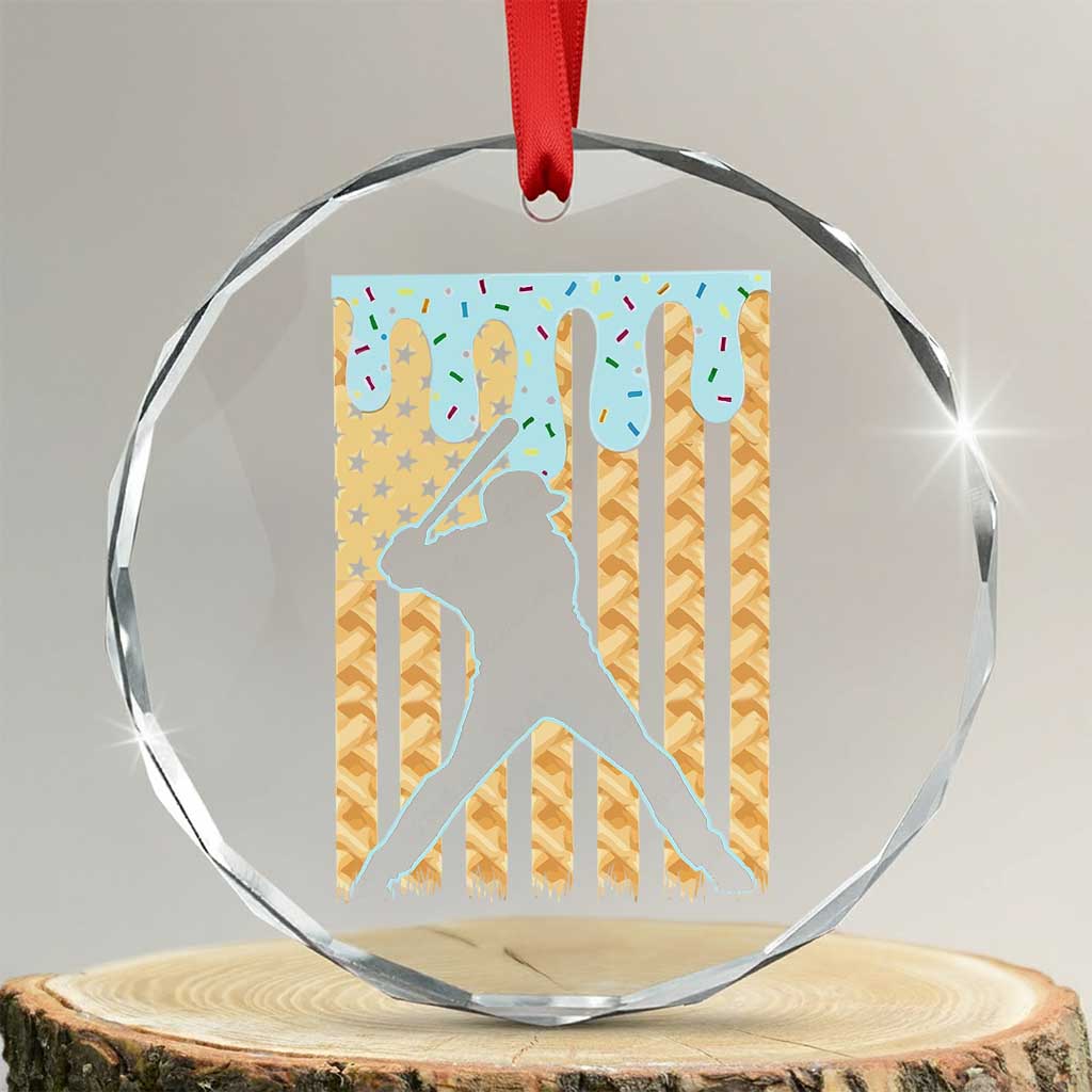 Baseball Drip Crystal Glass Ornament Dripping Ice Cream Sprinkles American Flag Boys TS10 Transparent Glass 3'' Circle Print Your Wear