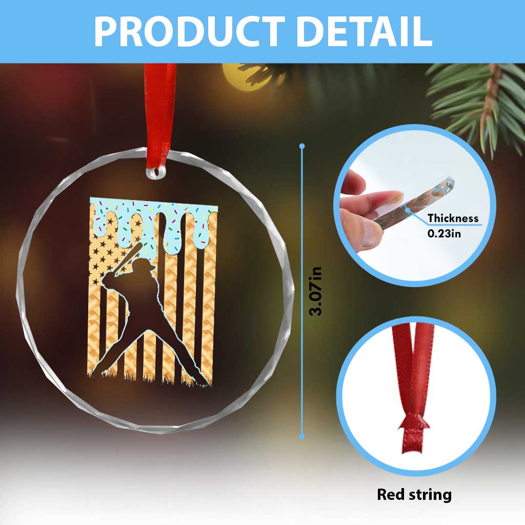 Baseball Drip Crystal Glass Ornament Dripping Ice Cream Sprinkles American Flag Boys TS10 Print Your Wear