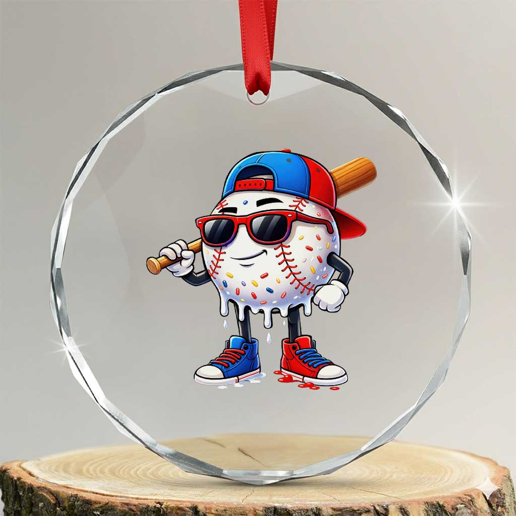 Baseball Drip Ice Cream Crystal Glass Ornament Youth Drip Baseball Boys Kid Red White And Blue TS10 Transparent Glass 3'' Circle Print Your Wear
