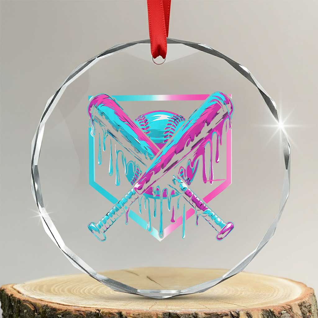 Baseball Drip Ice Cream Dripping Crystal Glass Ornament TS02 Transparent Glass 3'' Circle Print Your Wear