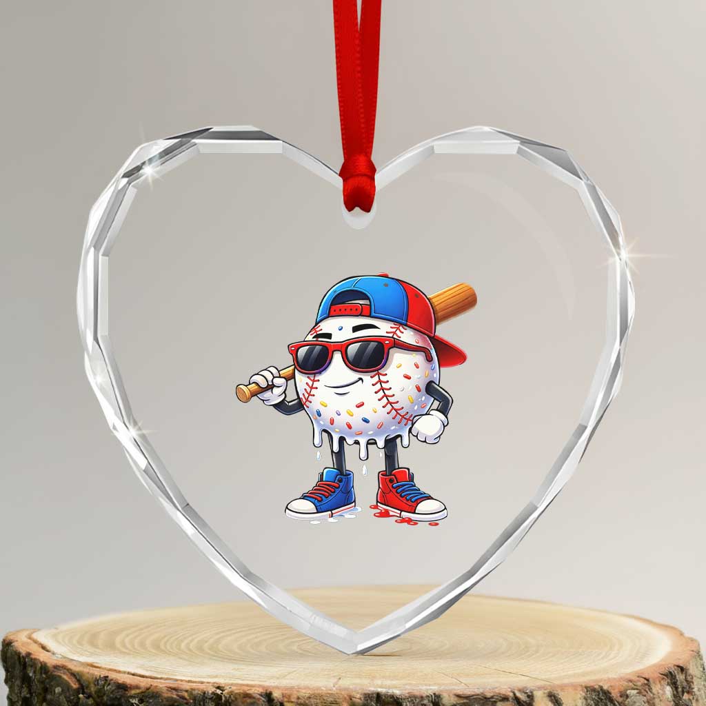 Baseball Drip Ice Cream Heart Crystal Glass Ornament Youth Drip Baseball Boys Kid Red White And Blue TS10 Transparent Glass 3'' Heart Print Your Wear