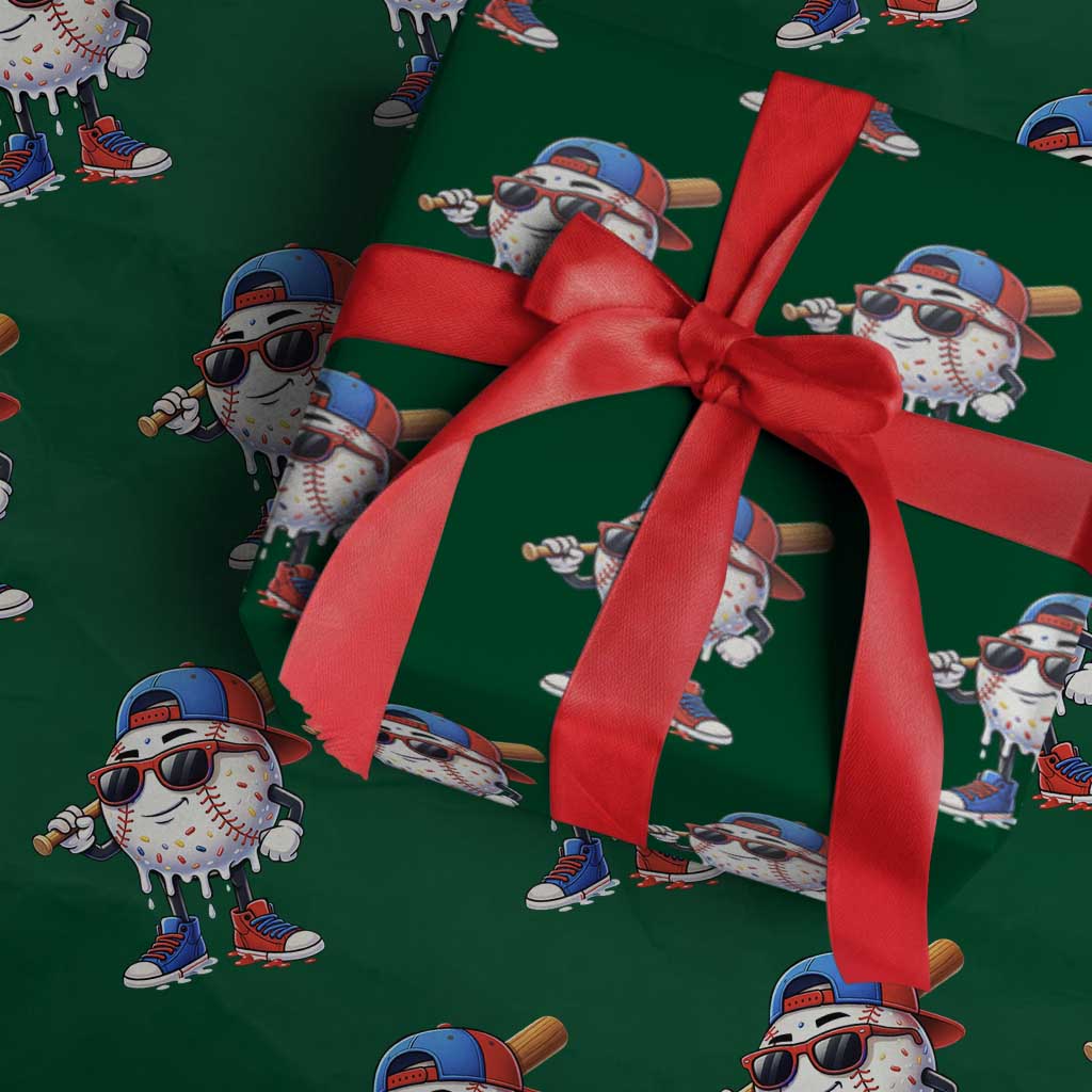 Baseball Drip Ice Cream Wrapping Paper Roll Youth Drip Baseball Boys Kid Red White And Blue TS10 Green Print Your Wear