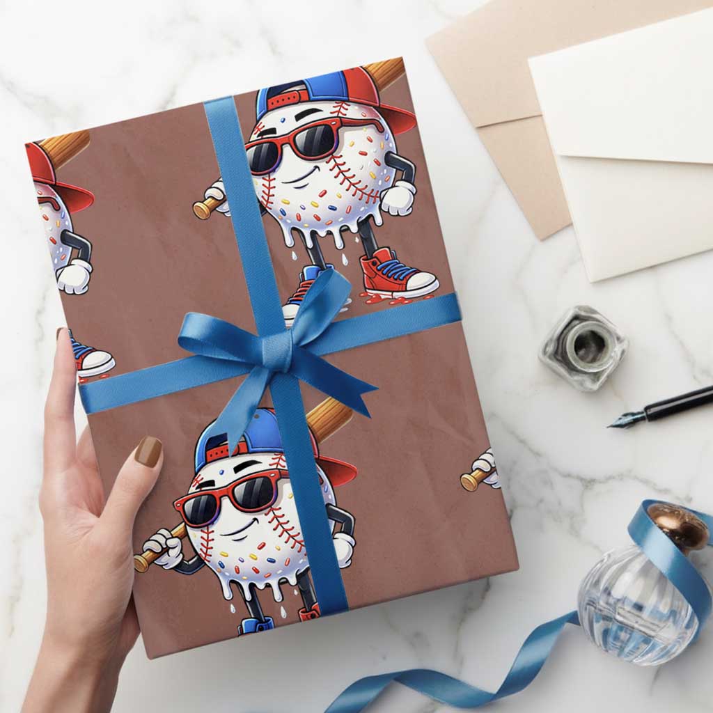 Baseball Drip Ice Cream Wrapping Paper Roll Youth Drip Baseball Boys Kid Red White And Blue TS10 Mocha Print Your Wear