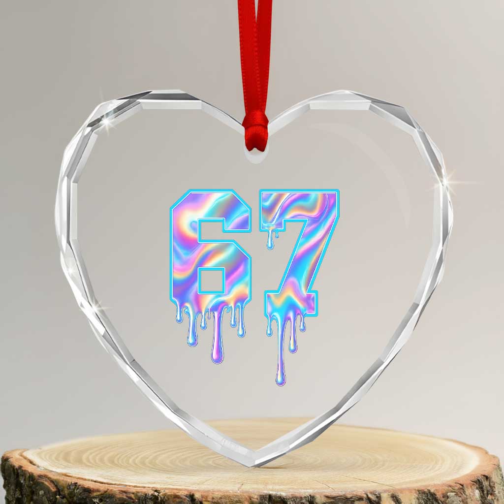Baseball Drip Number 67 Player Heart Crystal Glass Ornament Funny Six Seven Meme 67th Birthday Holographic Dripping TS10 Transparent Glass 3'' Heart Print Your Wear