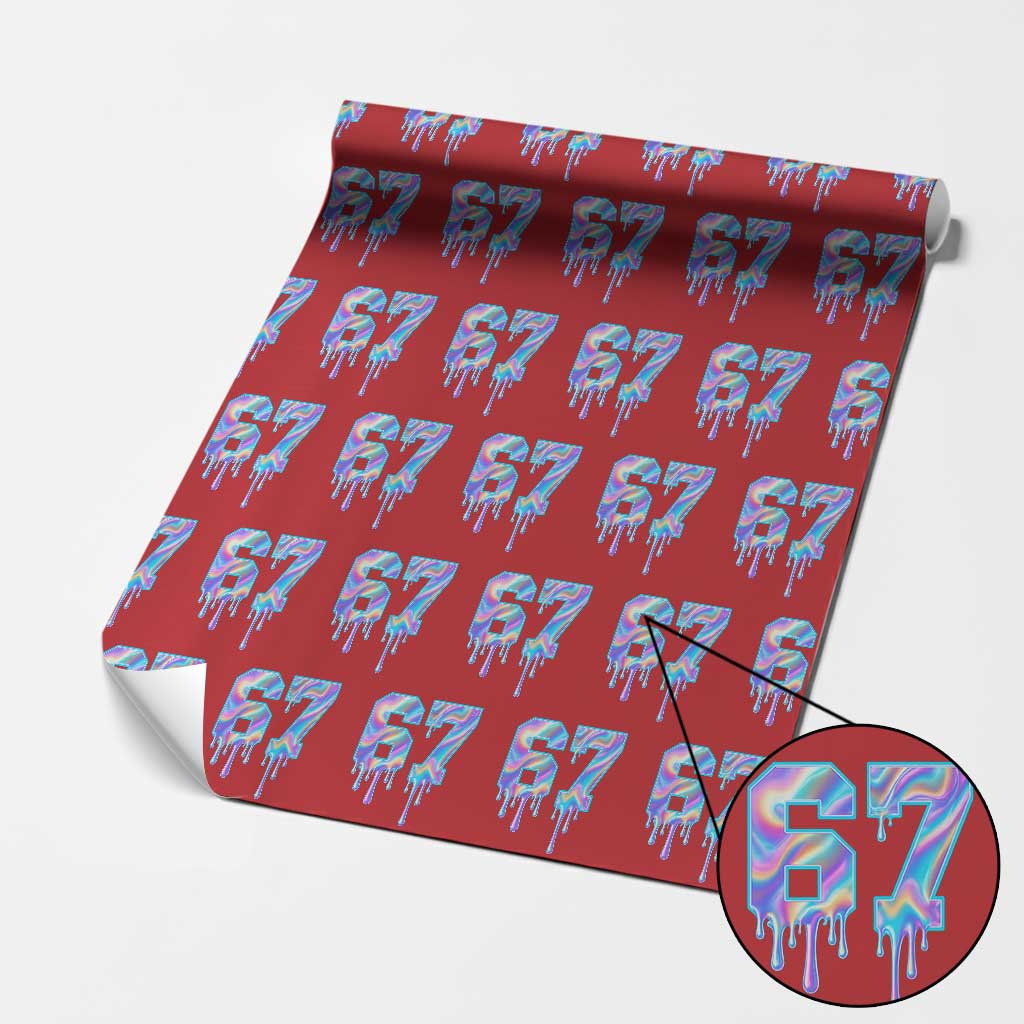 Baseball Drip Number 67 Player Wrapping Paper Roll Funny Six Seven Meme 67th Birthday Holographic Dripping TS10 Red Print Your Wear