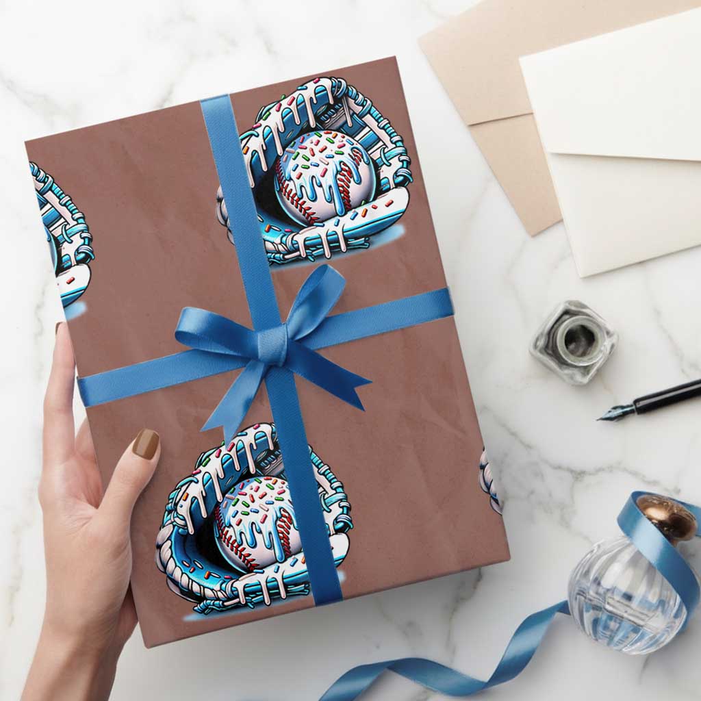 Baseball Drip Sprinkles Ice Cream Wrapping Paper Roll Ball and Glove Dripping TS02 Mocha Print Your Wear