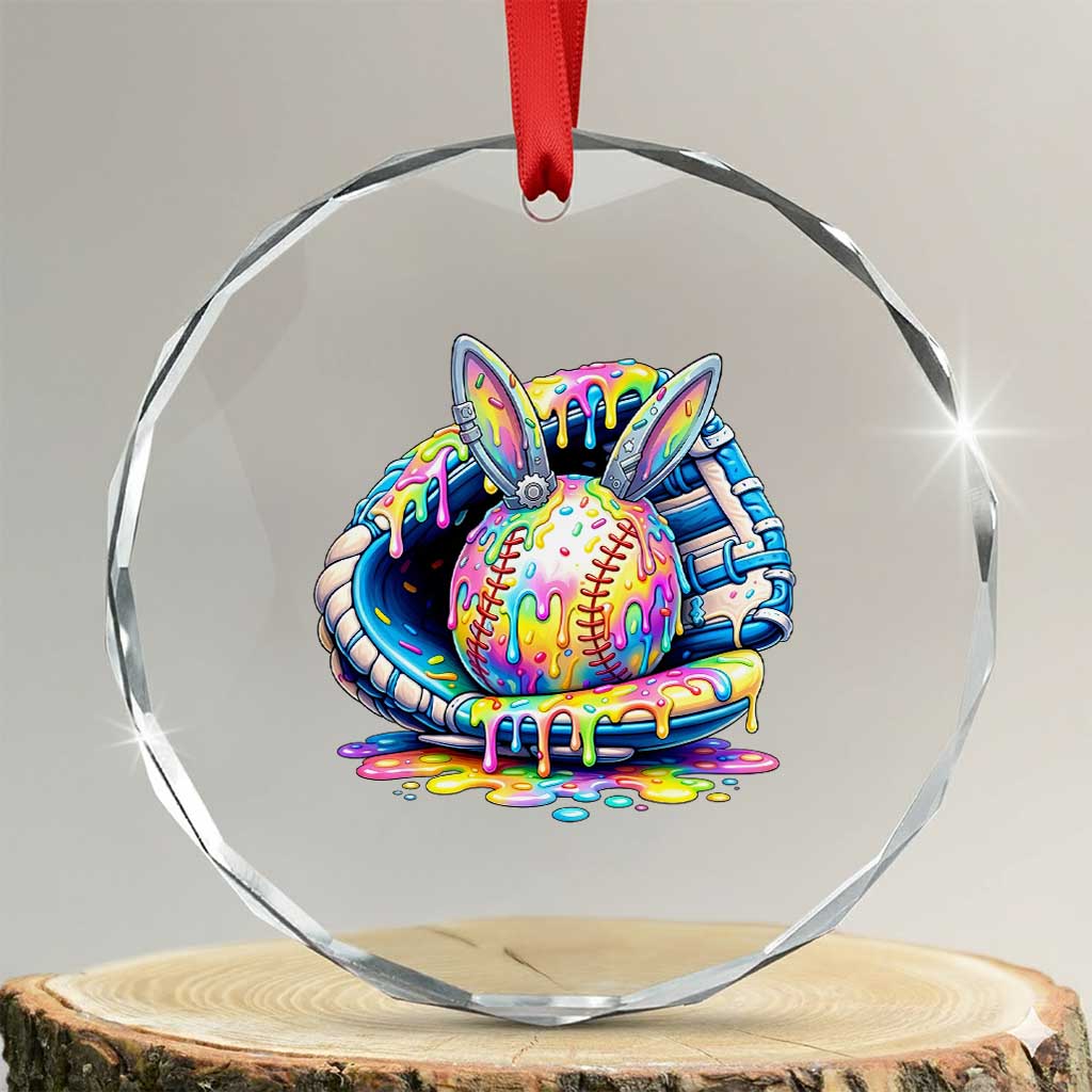 Baseball Easter Crystal Glass Ornament Drip Ice Cream Sprinkles Baseball Glove TS14 Transparent Glass 3'' Circle Print Your Wear