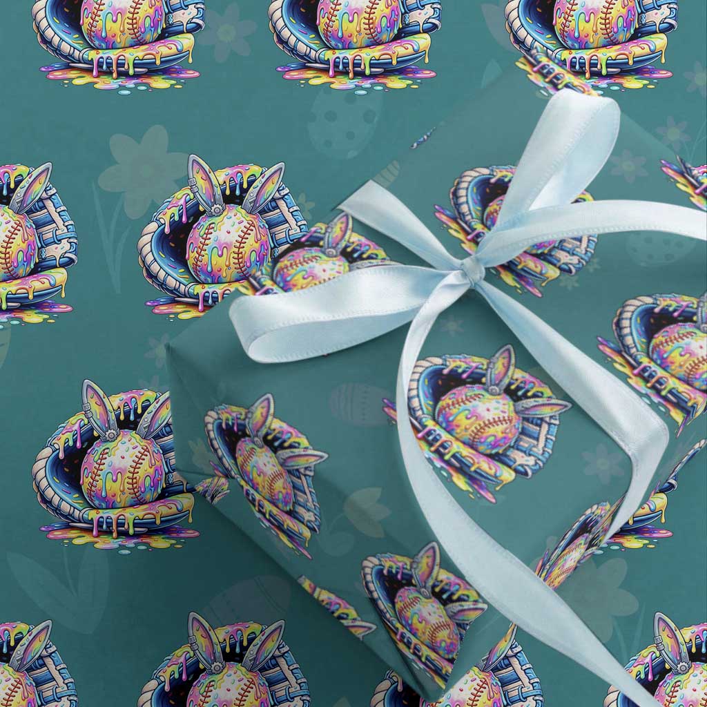 Baseball Easter Wrapping Paper Roll Drip Ice Cream Sprinkles Baseball Glove TS14 Teal Print Your Wear