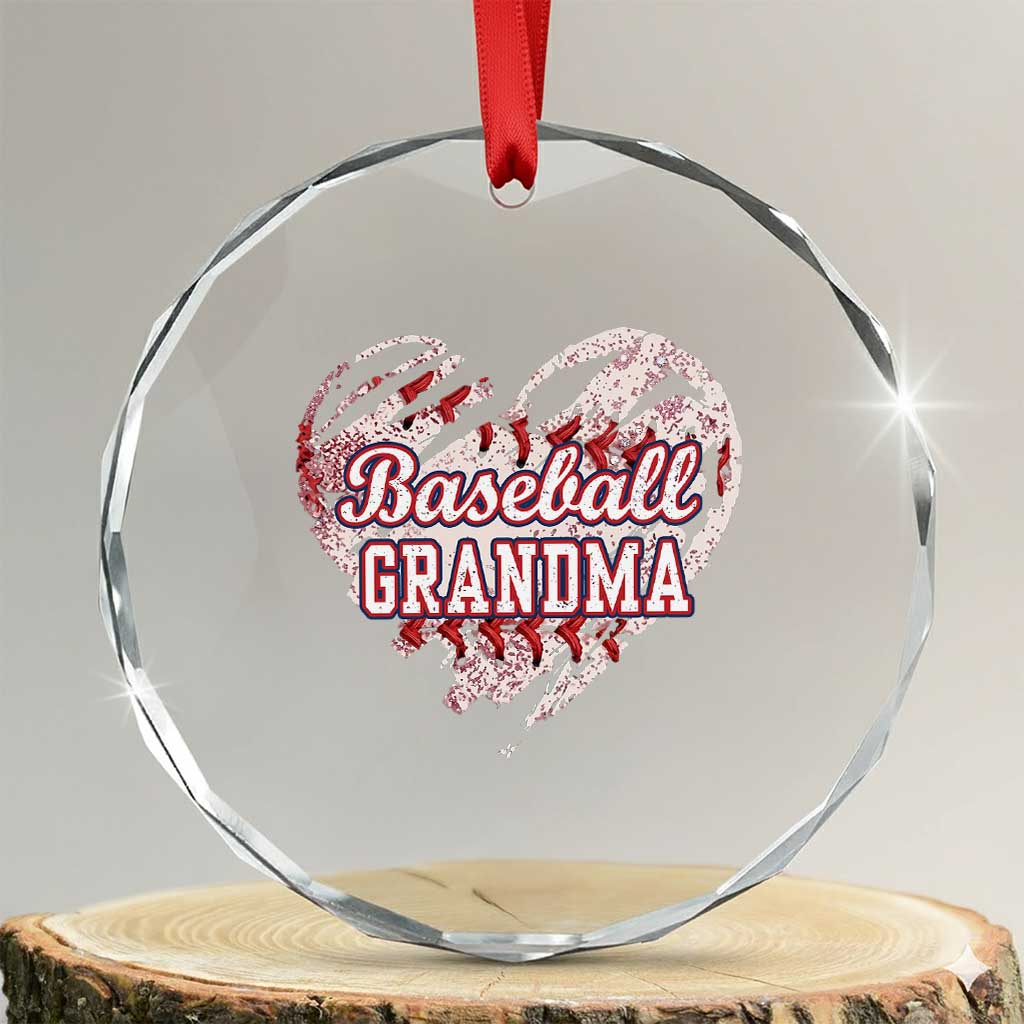 Baseball Grandma Crystal Glass Ornament Vintage Baseball Heart Game Day TS11 Transparent Glass 3'' Circle Print Your Wear